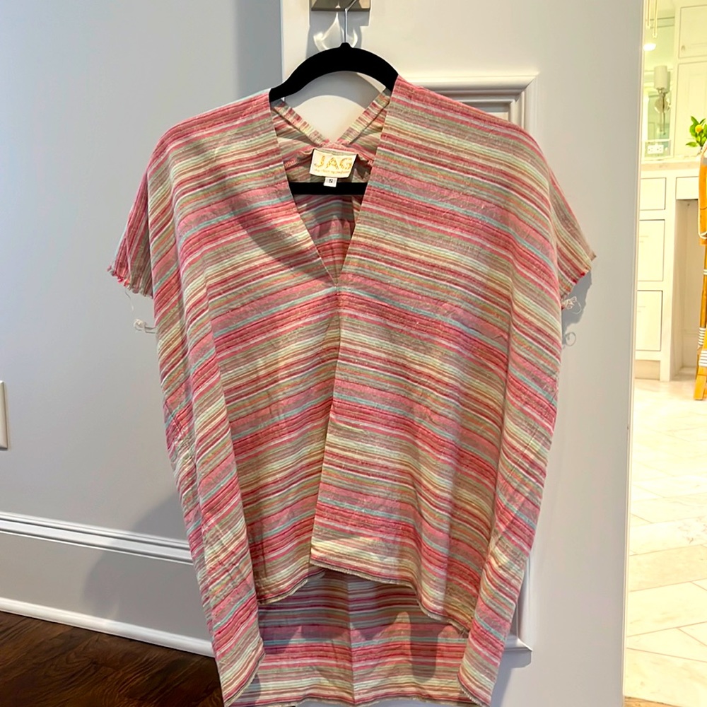 JAG darling striped blouse. Looks super cute front tucked.